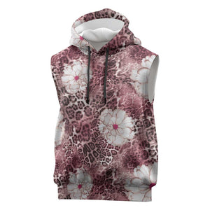 African Leopard Floral Pattern Sleeveless Hoodie Sunset Mauve