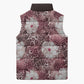 African Leopard Floral Pattern Sleeveless Puffer Jacket Sunset Mauve