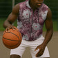African Leopard Floral Pattern Sleeveless Zip Hoodie Sunset Mauve