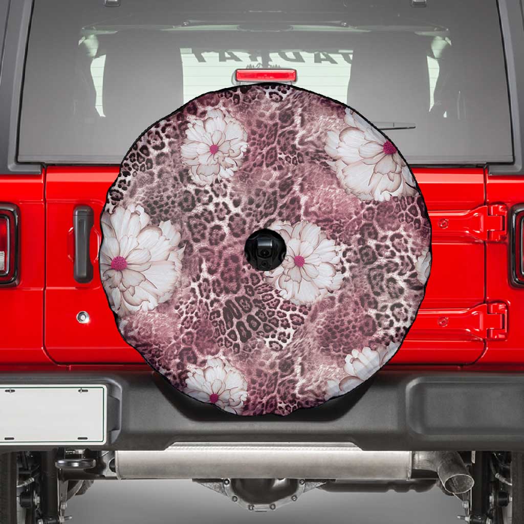 African Leopard Floral Pattern Spare Tire Cover Sunset Mauve