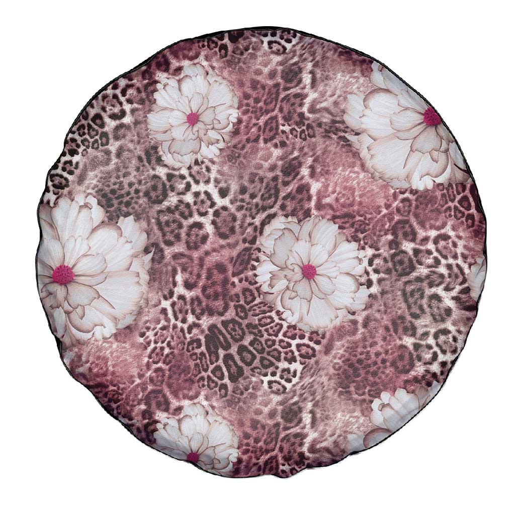 African Leopard Floral Pattern Spare Tire Cover Sunset Mauve
