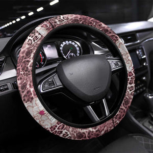 African Leopard Floral Pattern Steering Wheel Cover Sunset Mauve