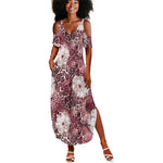 African Leopard Floral Pattern Summer Maxi Dress Sunset Mauve