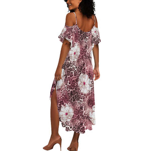 African Leopard Floral Pattern Summer Maxi Dress Sunset Mauve