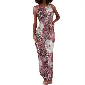 African Leopard Floral Pattern Tank Maxi Dress Sunset Mauve