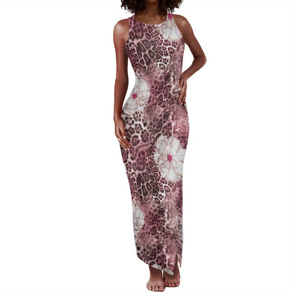 African Leopard Floral Pattern Tank Maxi Dress Sunset Mauve