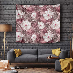 African Leopard Floral Pattern Tapestry Sunset Mauve