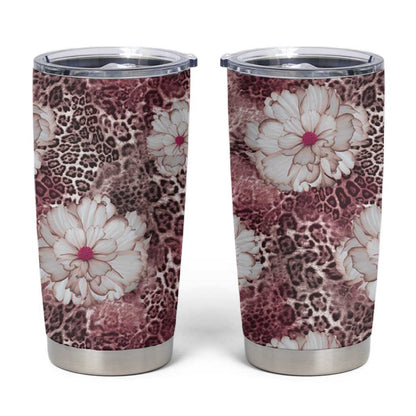 African Leopard Floral Pattern Tumbler Cup Sunset Mauve