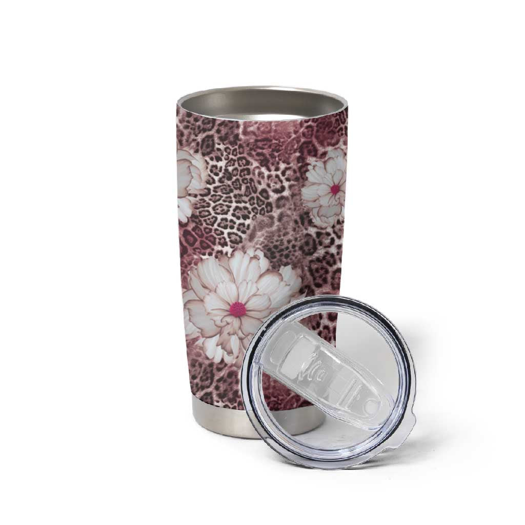 African Leopard Floral Pattern Tumbler Cup Sunset Mauve