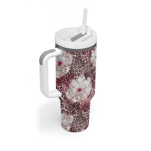 African Leopard Floral Pattern Tumbler With Handle Sunset Mauve