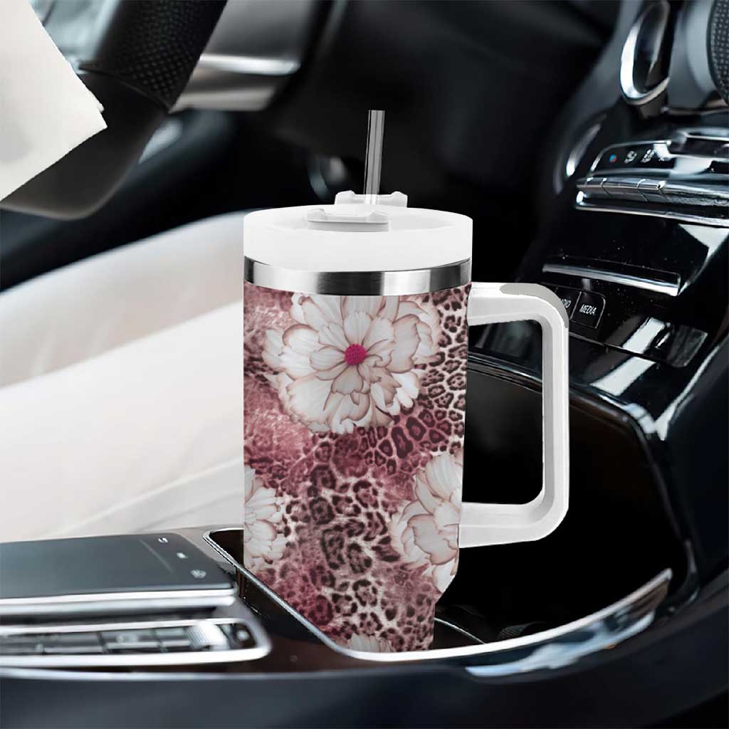 African Leopard Floral Pattern Tumbler With Handle Sunset Mauve
