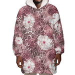 African Leopard Floral Pattern Wearable Blanket Hoodie Sunset Mauve