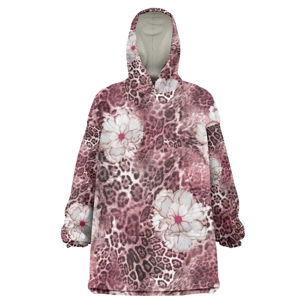 African Leopard Floral Pattern Wearable Blanket Hoodie Sunset Mauve