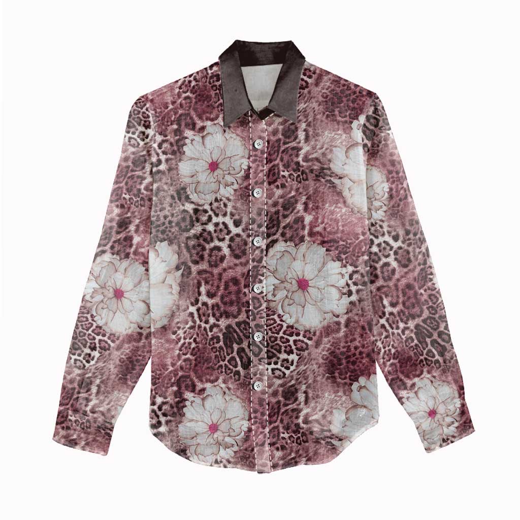 African Leopard Floral Pattern Women Casual Shirt Sunset Mauve