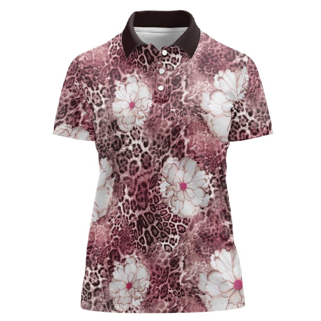 African Leopard Floral Pattern Women Polo Shirt Sunset Mauve