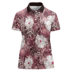 African Leopard Floral Pattern Women Polo Shirt Sunset Mauve
