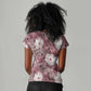 African Leopard Floral Pattern Women V-Neck T-Shirt Sunset Mauve