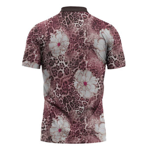 African Leopard Floral Pattern Zipper Polo Shirt Sunset Mauve