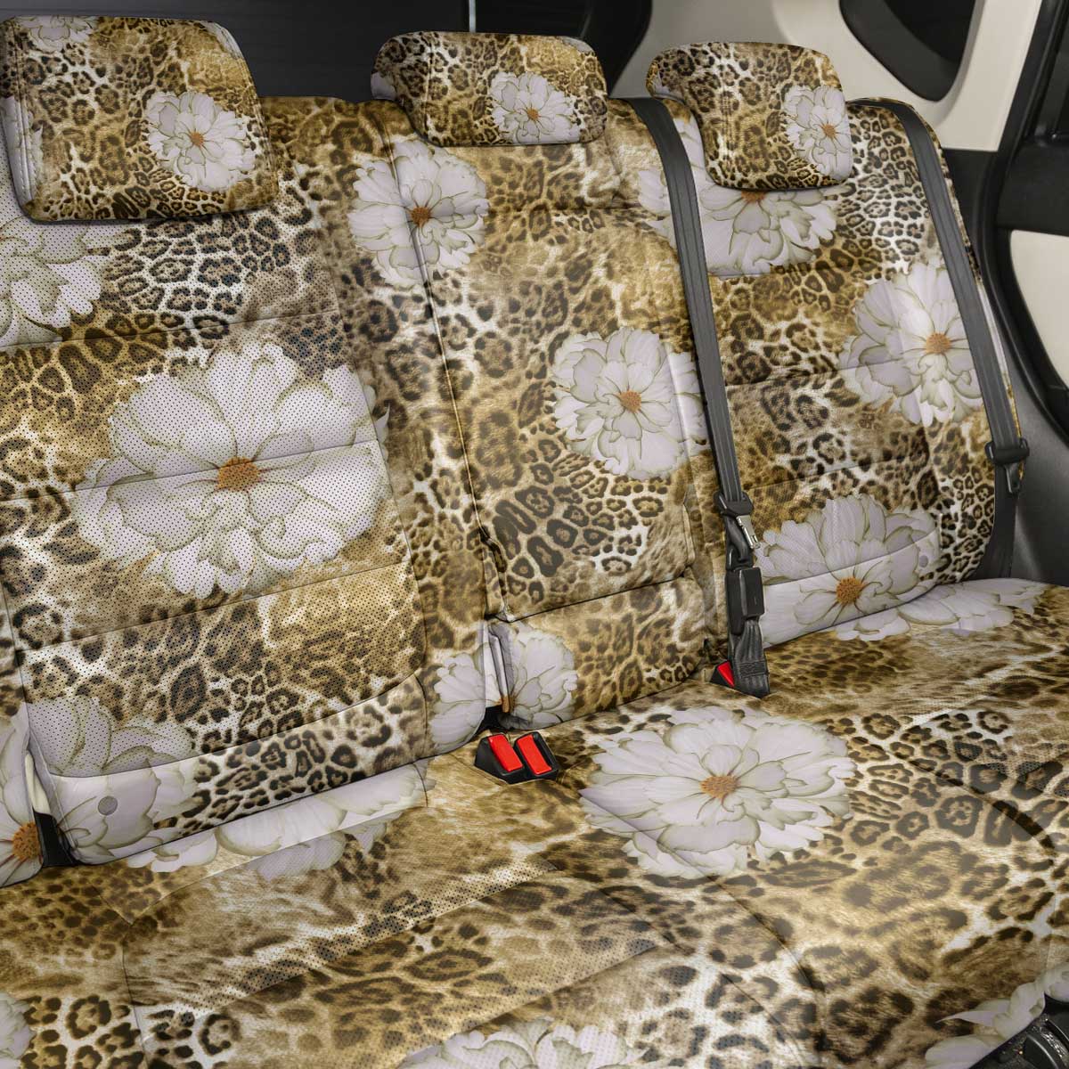 African Leopard Floral Pattern Back Car Seat Cover Savannah Gold