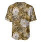 African Leopard Floral Pattern Baseball Jersey Savannah Gold
