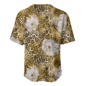 African Leopard Floral Pattern Baseball Jersey Savannah Gold