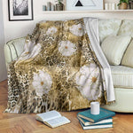 African Leopard Floral Pattern Blanket Savannah Gold