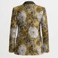 African Leopard Floral Pattern Blazer Savannah Gold