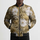 African Leopard Floral Pattern Bomber Puffer Jacket Savannah Gold