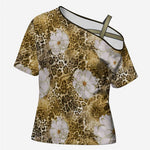 African Leopard Floral Pattern Cross Shoulder Shirt Savannah Gold