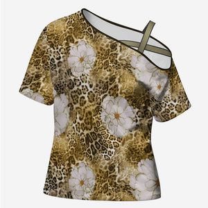 African Leopard Floral Pattern Cross Shoulder Shirt Savannah Gold