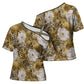 African Leopard Floral Pattern Cross Shoulder Shirt Savannah Gold