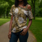 African Leopard Floral Pattern Cross Shoulder Shirt Savannah Gold
