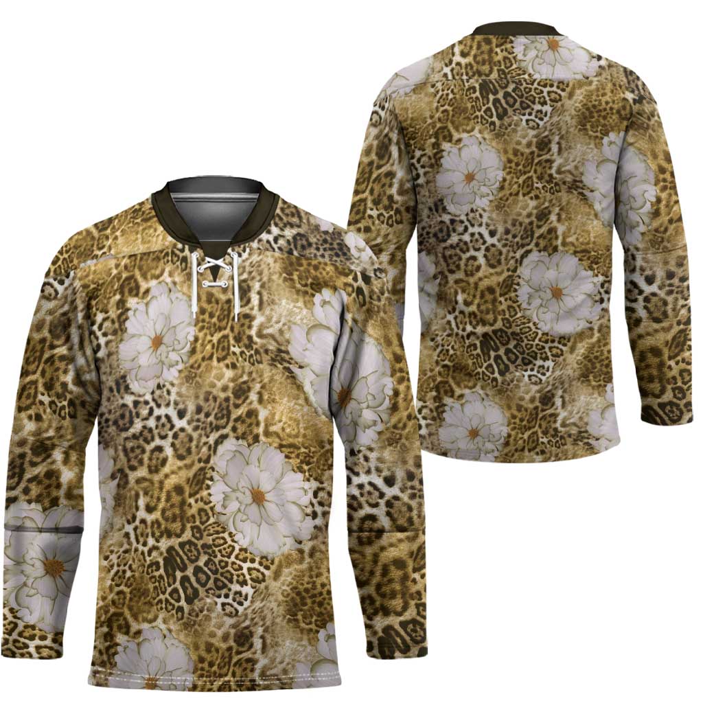 African Leopard Floral Pattern Hockey Jersey Savannah Gold