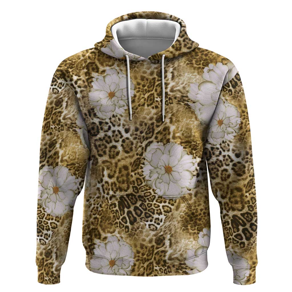 African Leopard Floral Pattern Hoodie Savannah Gold
