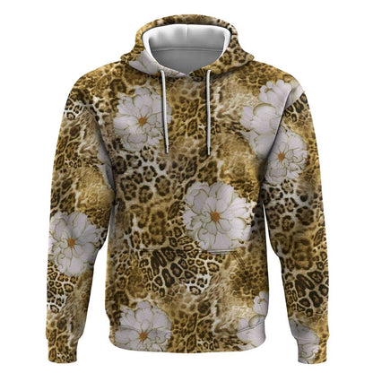 African Leopard Floral Pattern Hoodie Savannah Gold