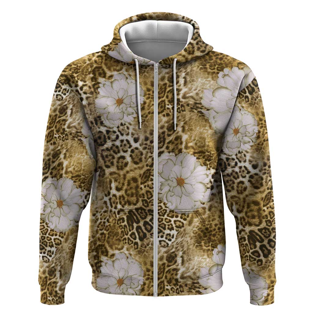 African Leopard Floral Pattern Hoodie Savannah Gold