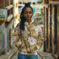 African Leopard Floral Pattern Hoodie Savannah Gold