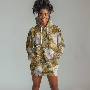 African Leopard Floral Pattern Hoodie Dress Savannah Gold
