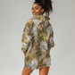African Leopard Floral Pattern Hoodie Dress Savannah Gold