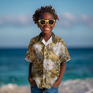 African Leopard Floral Pattern Kid Hawaiian Shirt Savannah Gold