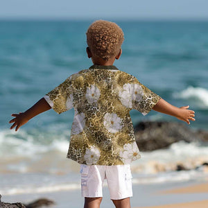 African Leopard Floral Pattern Kid Hawaiian Shirt Savannah Gold