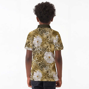 African Leopard Floral Pattern Kid Polo Shirt Savannah Gold