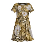 African Leopard Floral Pattern Kid Short Sleeve Dress Savannah Gold