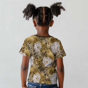 African Leopard Floral Pattern Kid T shirt Savannah Gold