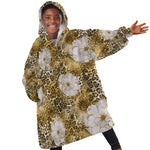 African Leopard Floral Pattern Kid Wearable Blanket Hoodie Savannah Gold