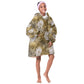 African Leopard Floral Pattern Kid Wearable Blanket Hoodie Savannah Gold