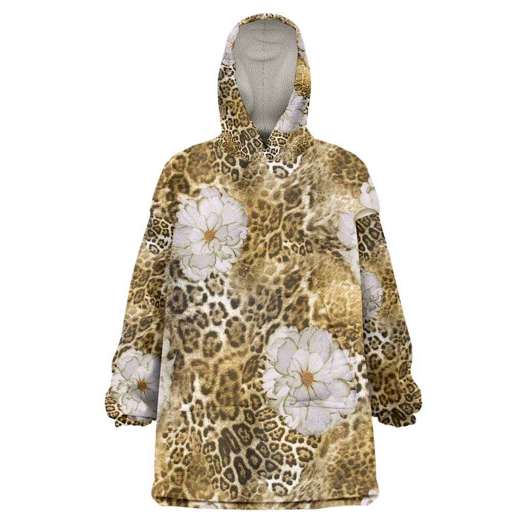 African Leopard Floral Pattern Kid Wearable Blanket Hoodie Savannah Gold