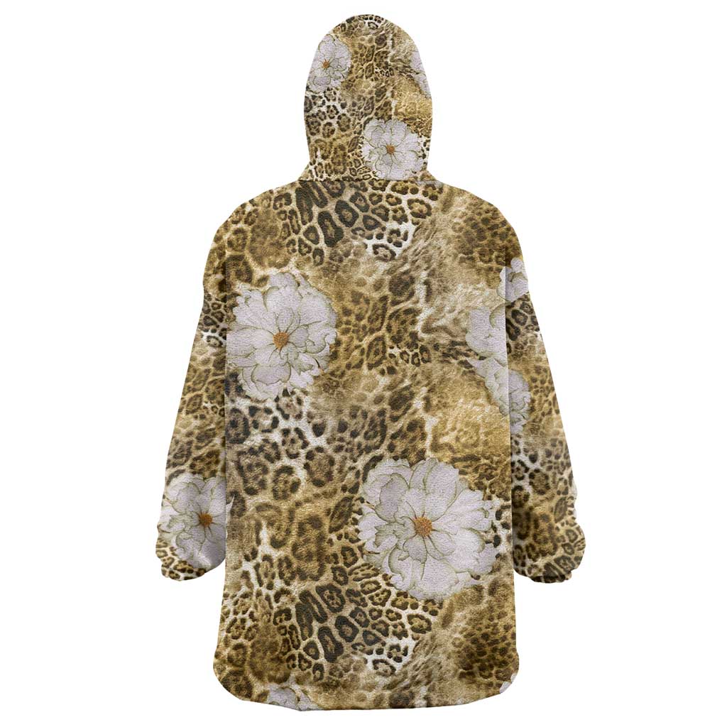 African Leopard Floral Pattern Kid Wearable Blanket Hoodie Savannah Gold