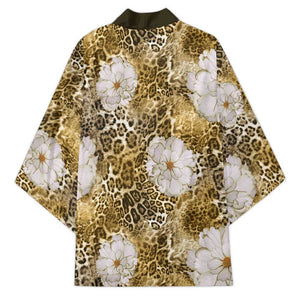 African Leopard Floral Pattern Kimono Savannah Gold