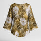 African Leopard Floral Pattern Kimono Sleeve Blouse Savannah Gold